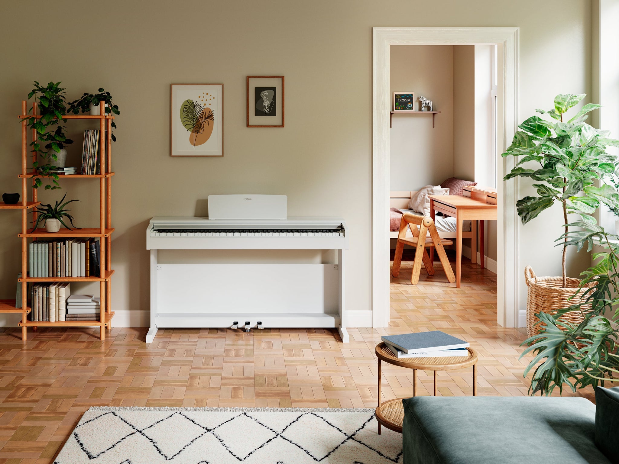 Yamaha Arius white in a modern home setting