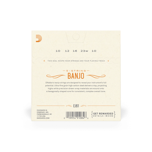 D'Addario EJ61 5-String Banjo Strings, Nickel, Medium 10-23