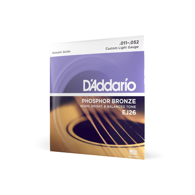 D Addario EJ26 11 52 Custom Light Phosphor Bronze Acoustic Guitar Strings