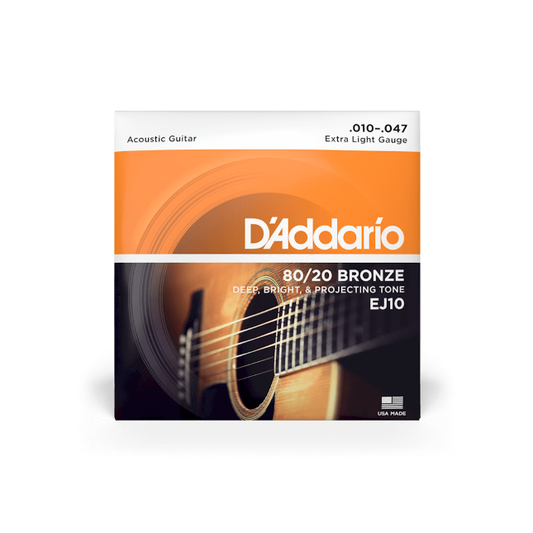 D'Addario EJ10 10-47 Extra Light, 80/20 Bronze Acoustic Guitar Strings