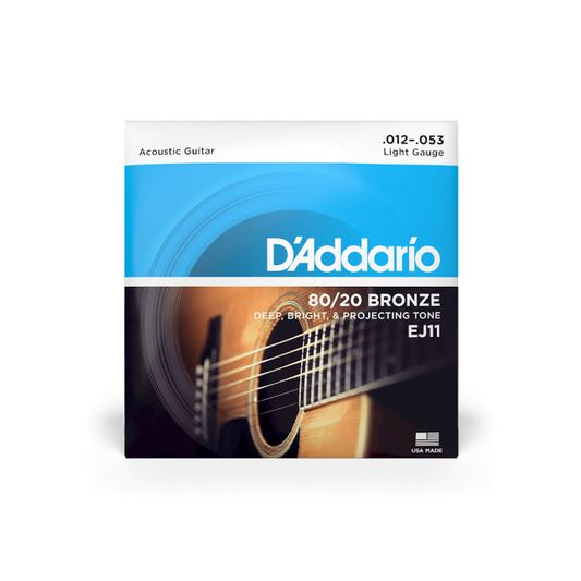 D'Addario EJ11 12-53 Light, 80/20 Bronze Acoustic Guitar Strings