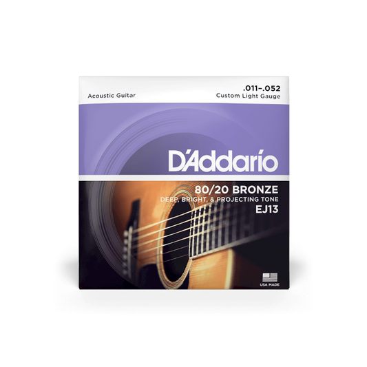 D'Addario EJ13 11-52 Custom Light, 80/20 Bronze Acoustic Guitar Strings