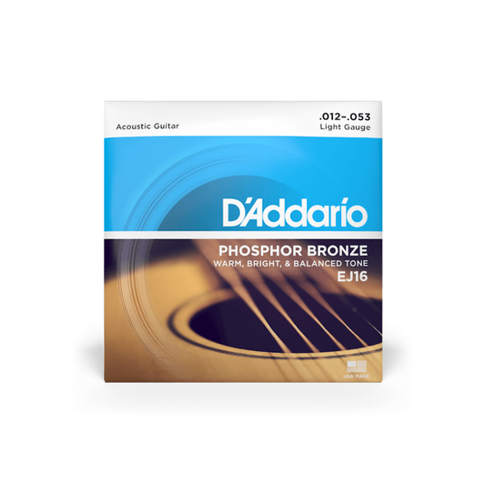 D'Addario EJ16 12-53 Light, Phosphor Bronze Acoustic Guitar Strings