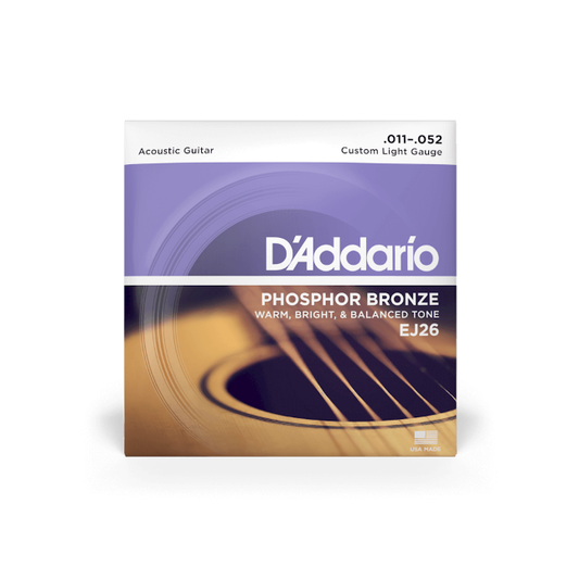 D'Addario EJ26 11-52 Custom Light, Phosphor Bronze Acoustic Guitar Strings
