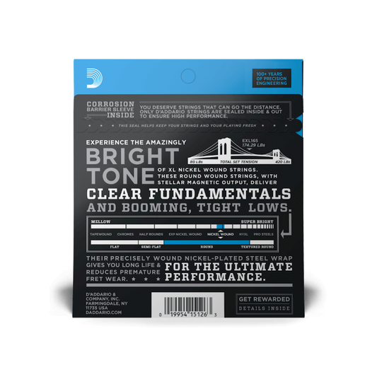 D'Addario EXL165 45-105 Regular Light Top/Medium Bottom, Long Scale, XL Nickel Bass Strings