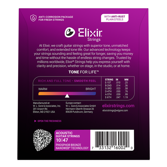 Elixir Nano E16002 010-047 Extra-Light Phosphor Bronze Acoustic Guitar Strings