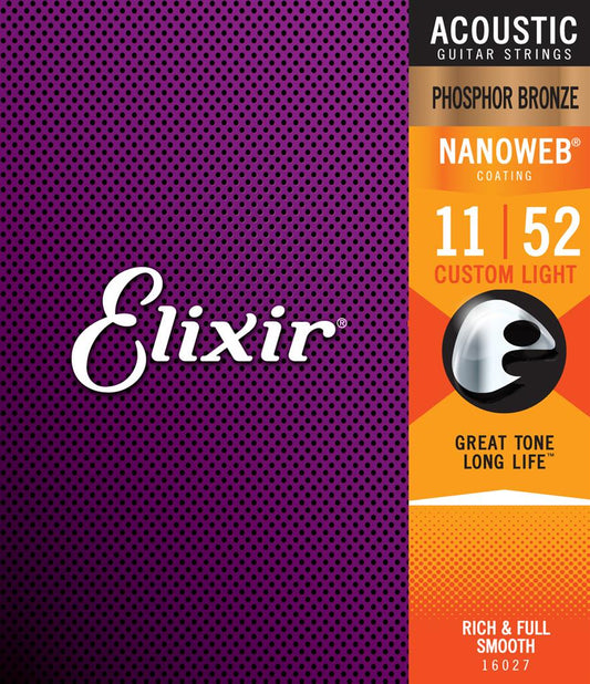 Elixir Nano E16027 011-052 Custom Light Phosphor Bronze Acoustic Guitar Strings