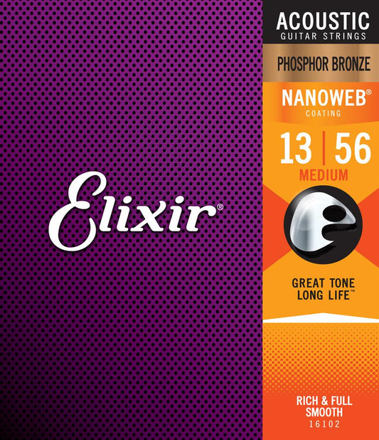 Elixir Nano E16102 013-055 Medium Phosphor Bronze Acoustic Guitar Strings