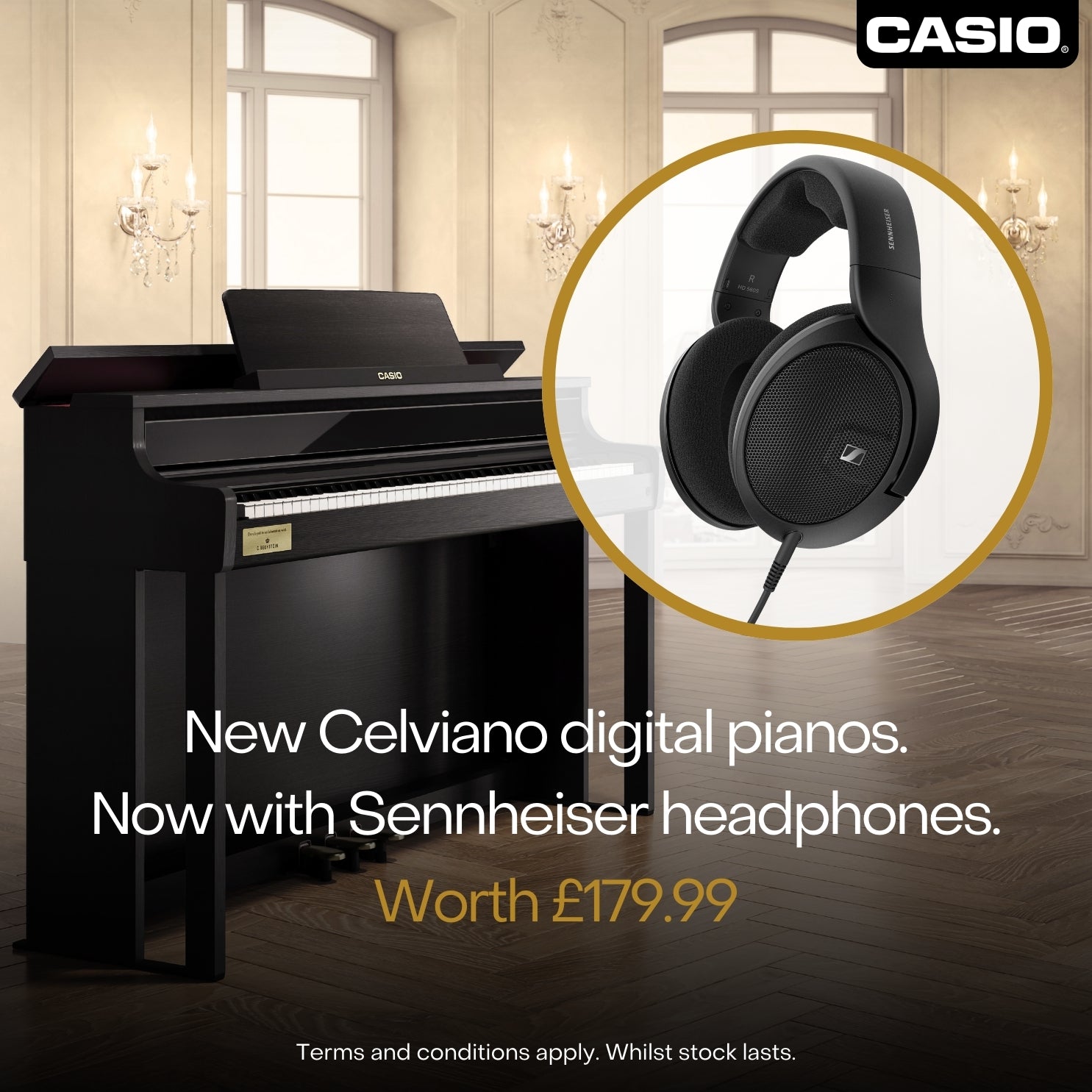 Casio Celviano APS450 Home Digital Piano with FREE Sennheiser HP-560 Headphones worth £179