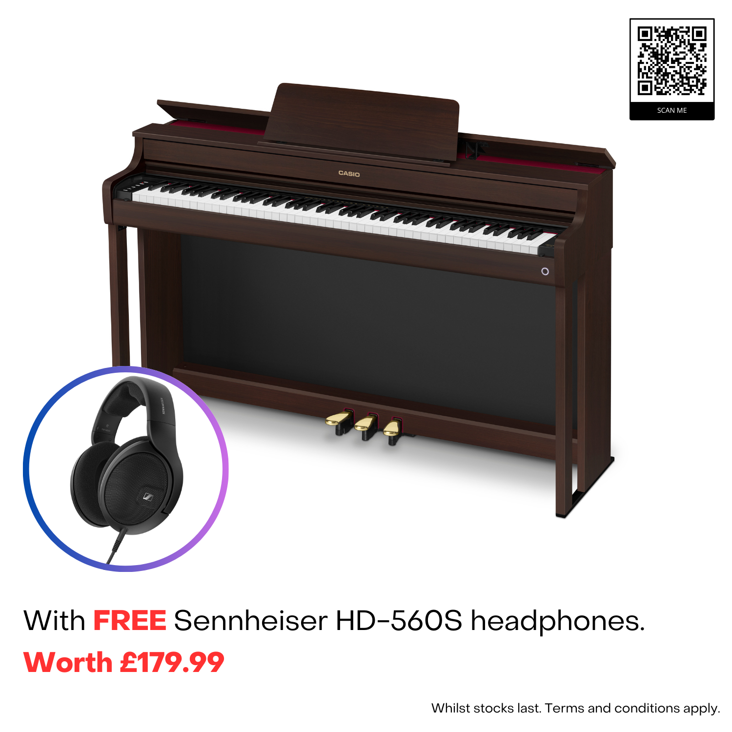 Casio Celviano AP300 Home Digital Piano with FREE Sennheiser HP-560 Headphones worth £179