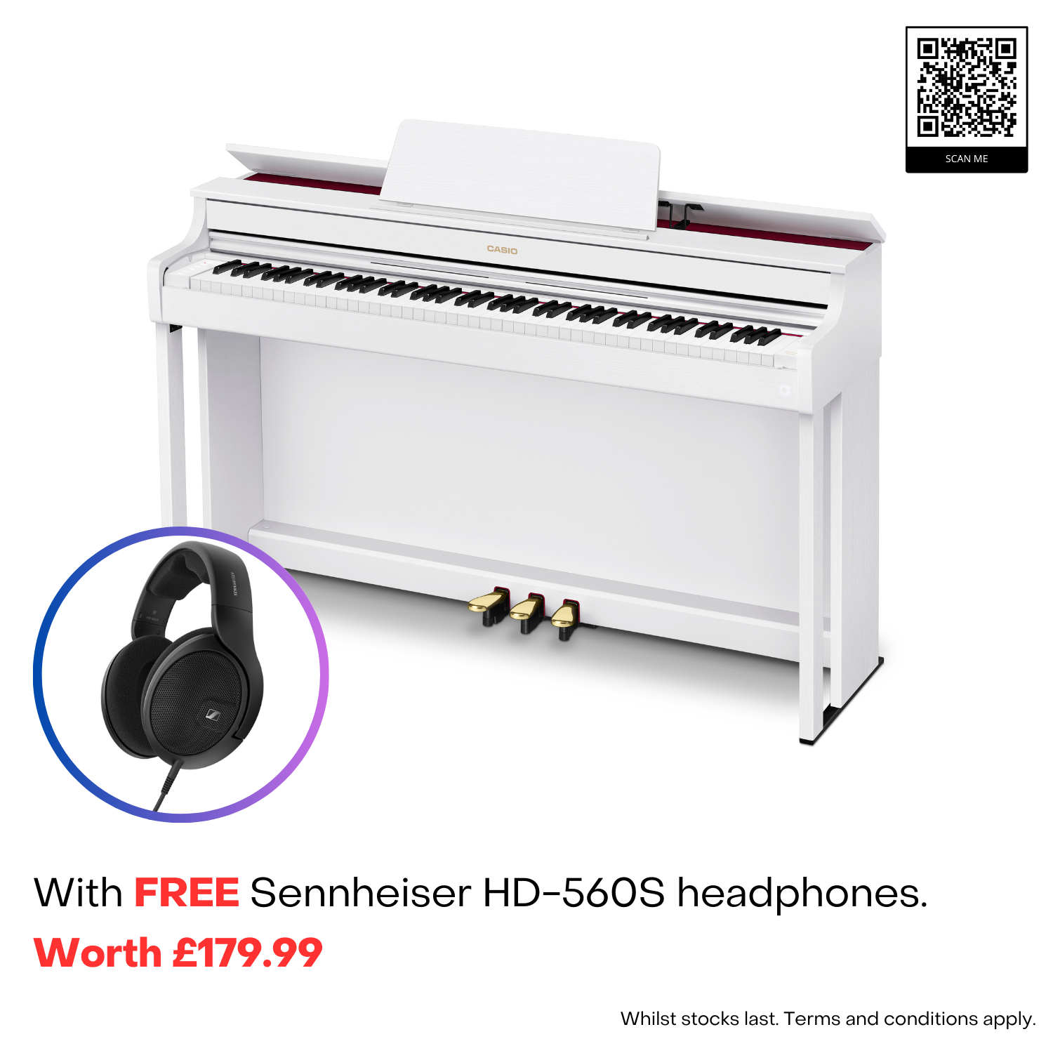 Casio Celviano AP300 Home Digital Piano with FREE Sennheiser HP-560 Headphones worth £179