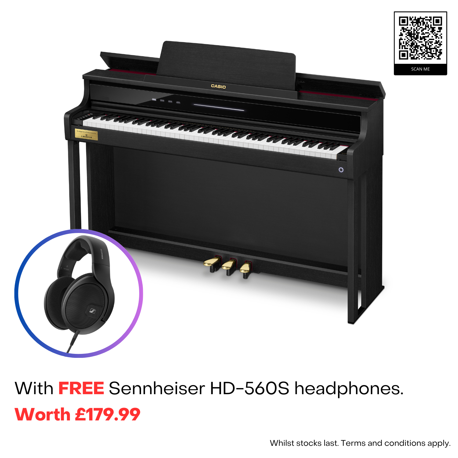 Casio Celviano AP750 Home Digital Piano with FREE Sennheiser HP-560 Headphones worth £179