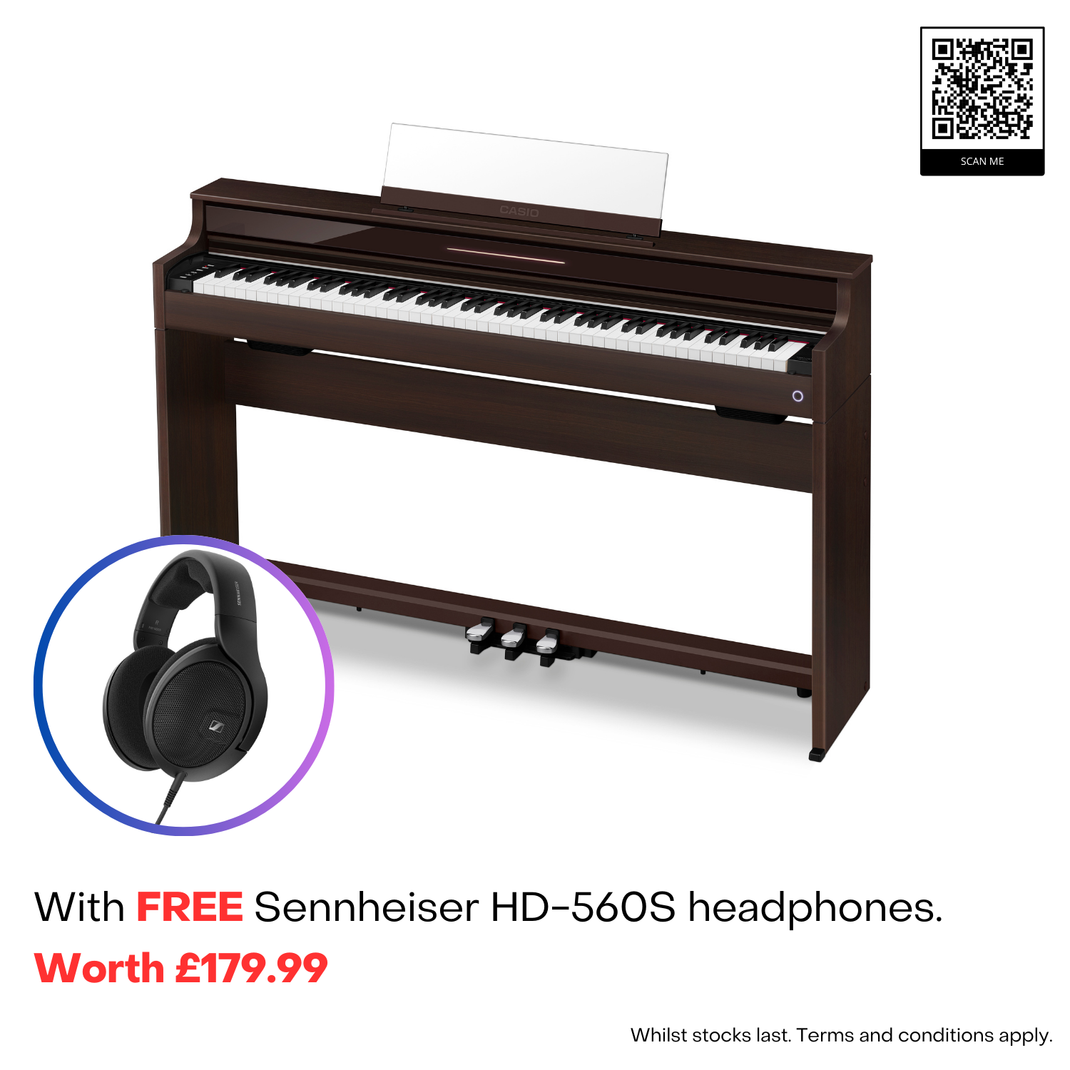 Casio Celviano APS450 Home Digital Piano with FREE Sennheiser HP-560 Headphones worth £179