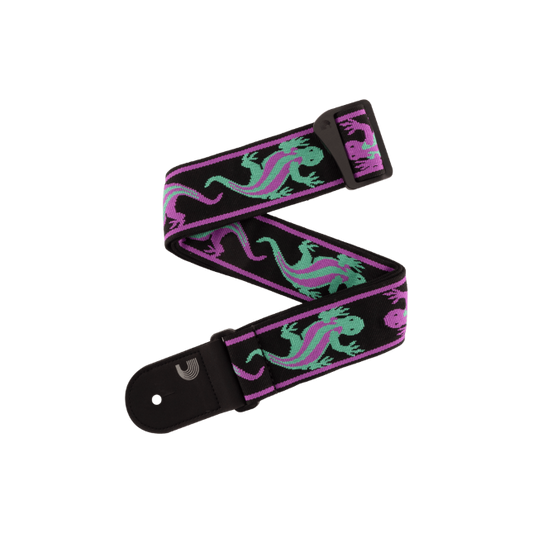 D'Addario Vintage Planet Waves Lizards Guitar Strap, Green/Purple