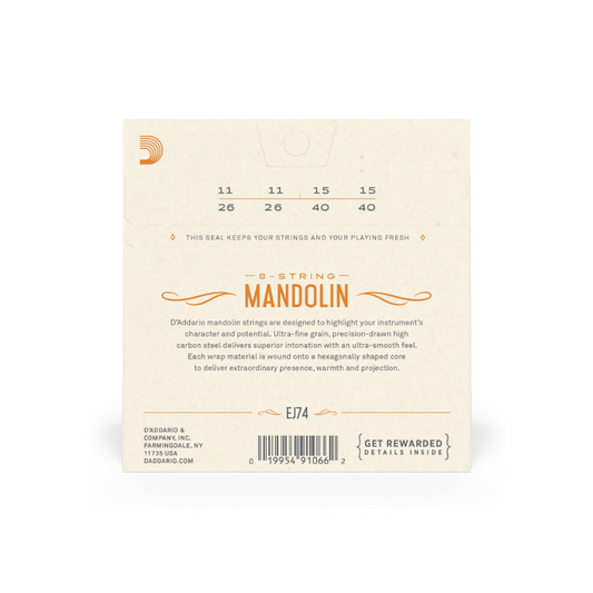 D'Addario EJ74 11-40 Medium Mandolin String Set, Phosphor Bronze