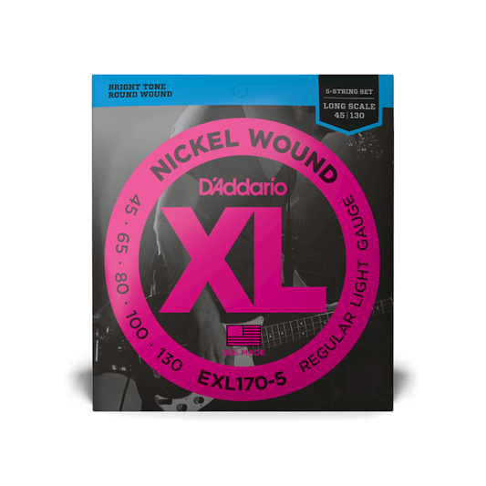 D'Addario EXL170 45-130 Regular Light, 5-String Long Scale, XL Nickel Bass Strings