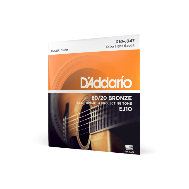 D'Addario EJ10 10-47 Extra Light, 80/20 Bronze Acoustic Guitar Strings