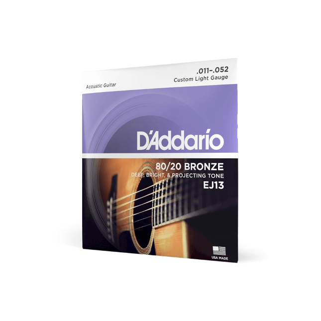 D'Addario EJ13 11-52 Custom Light, 80/20 Bronze Acoustic Guitar Strings