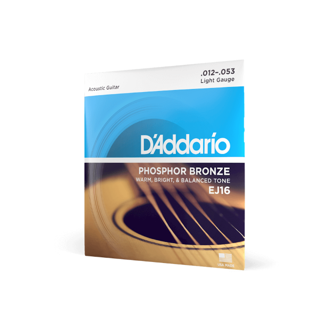 D'Addario EJ16 12-53 Light, Phosphor Bronze Acoustic Guitar Strings