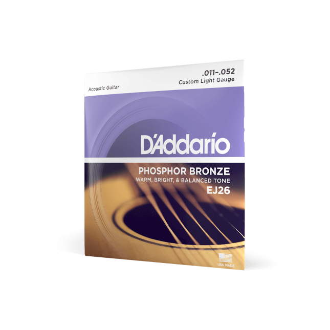 D'Addario EJ26 11-52 Custom Light, Phosphor Bronze Acoustic Guitar Strings