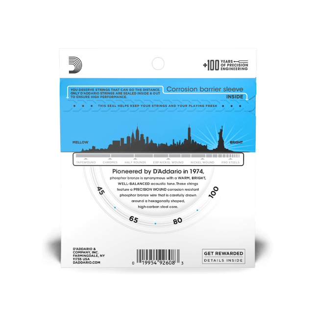 D'Addario EPBB170 45-100 Regular Light, Long Scale Phosphor Bronze Acoustic Bass Guitar Strings