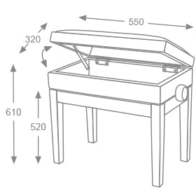 Hidrau BG5 Cambridge Adjustable Piano Stool with Storage
