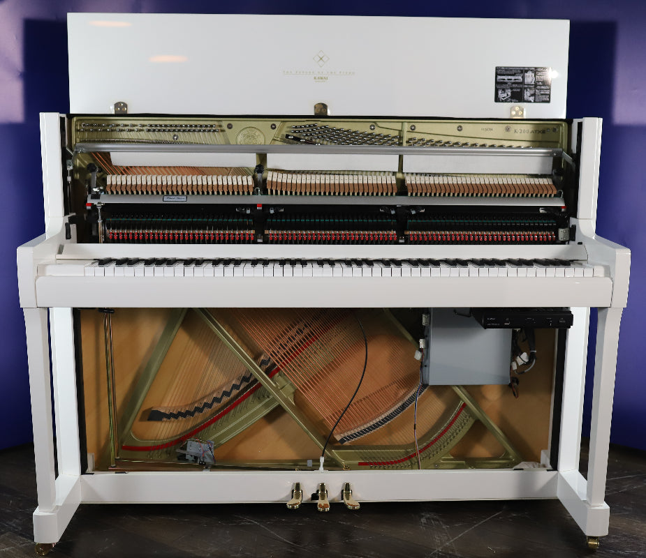 Kawai K200ATX2 Secondhand Upright Silent Piano, Polished White