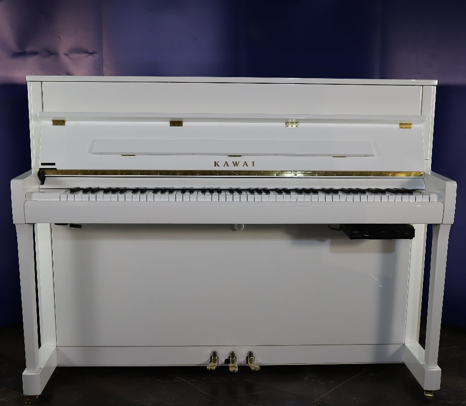 Kawai K200ATX2 Secondhand Upright Silent Piano, Polished White