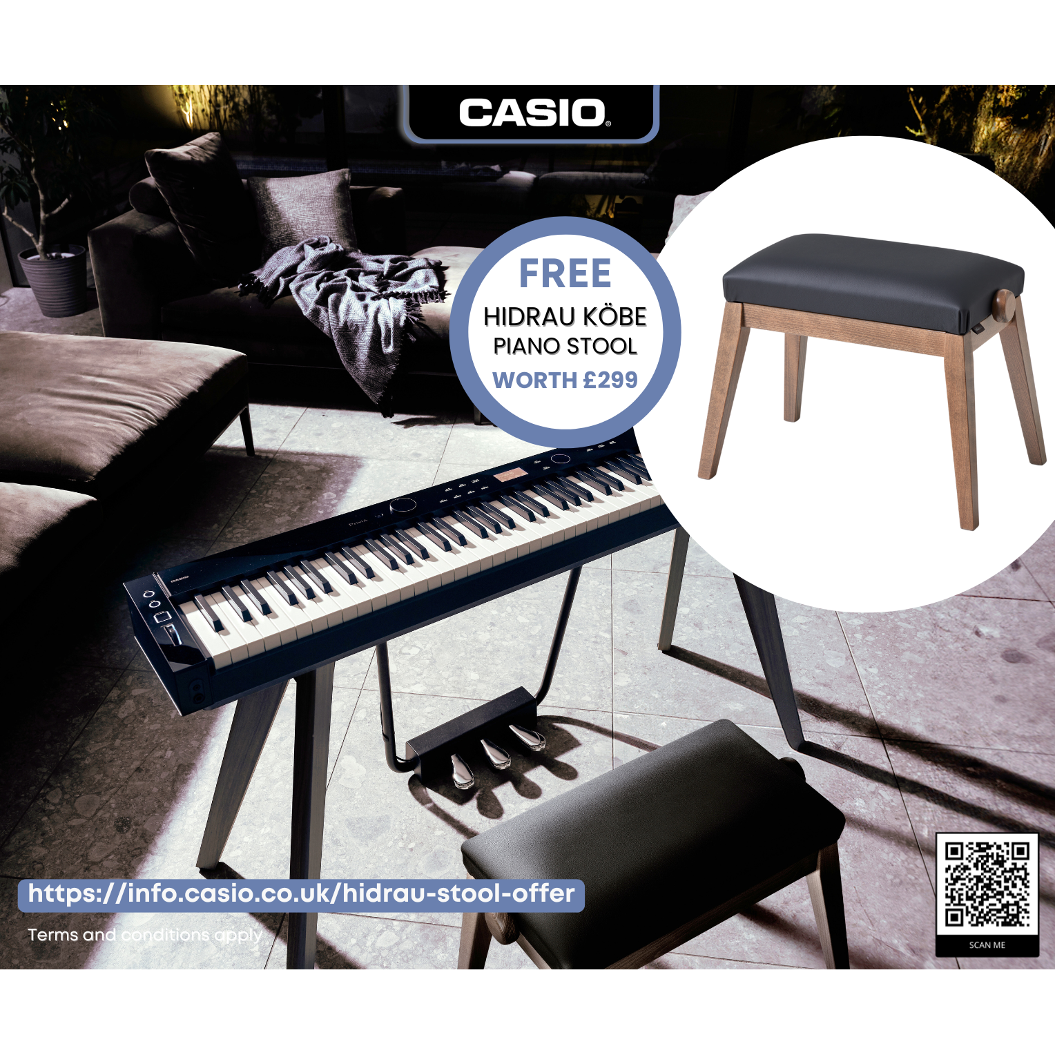 Casio Privia PXS7000BK Black Digital Piano with FREE Hidrau Stool worth £299