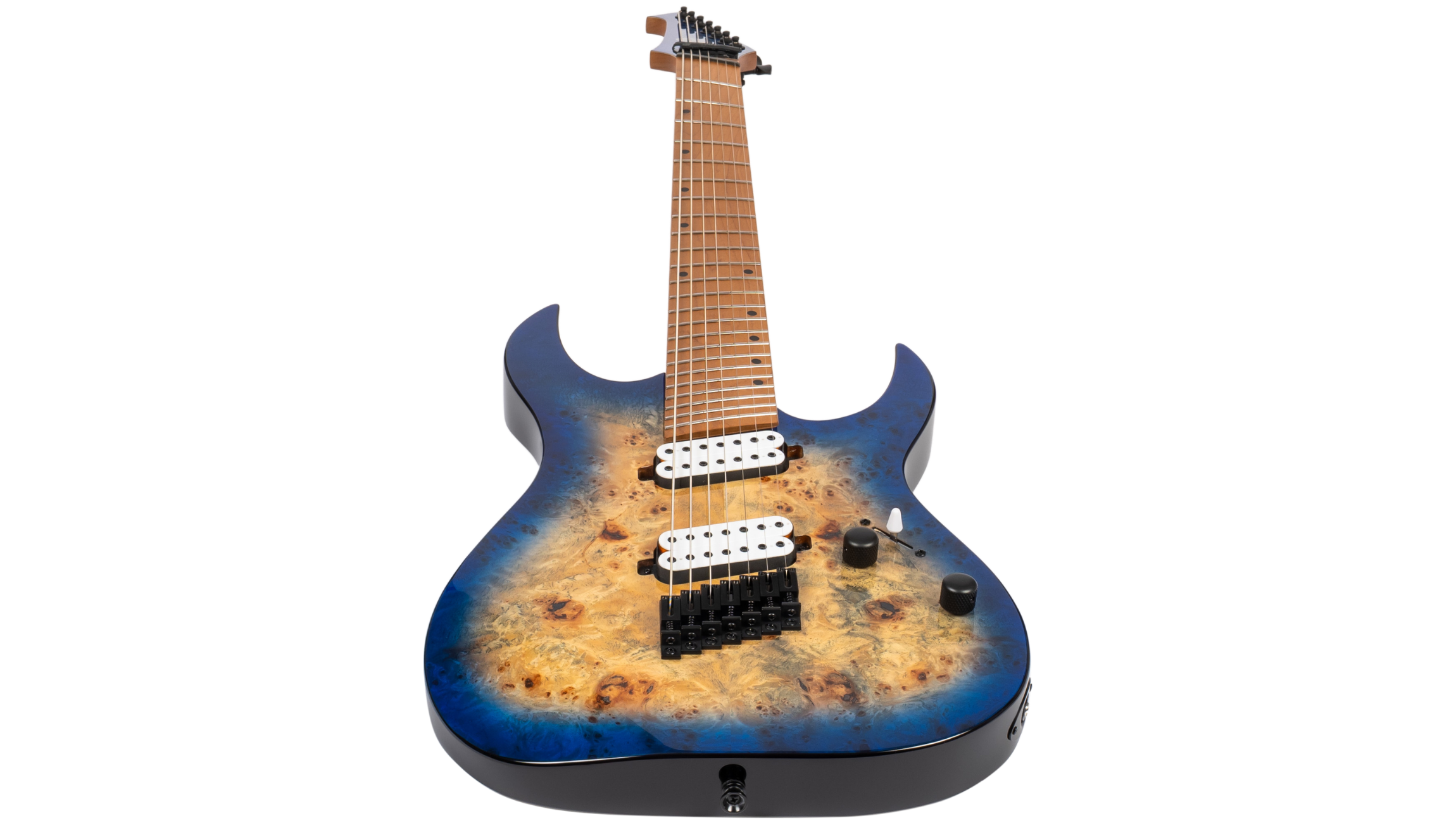 Spira S457 7-String Multiscale Electric Guitar, Trans Blue Burst