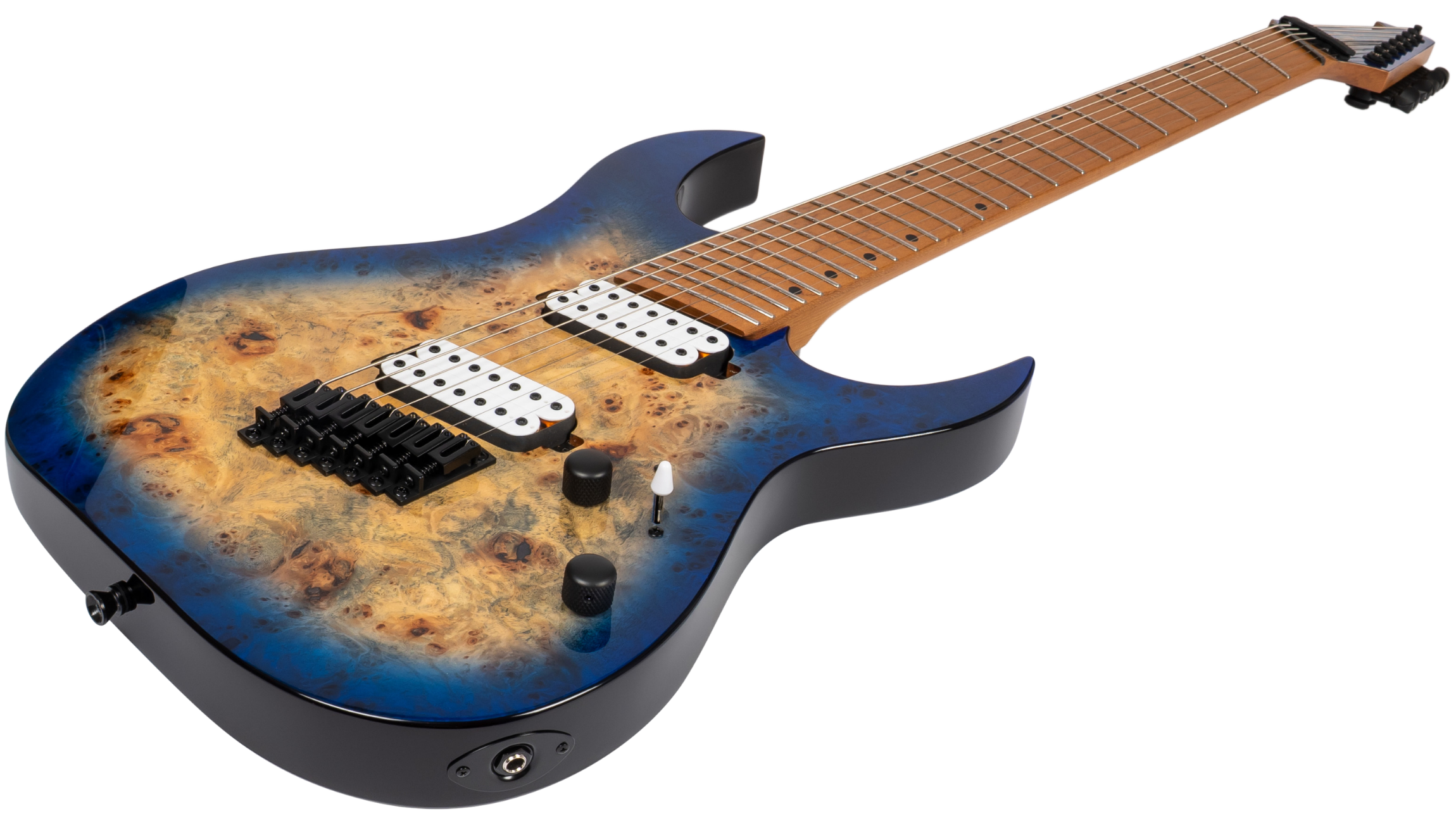 Spira S457 7-String Multiscale Electric Guitar, Trans Blue Burst