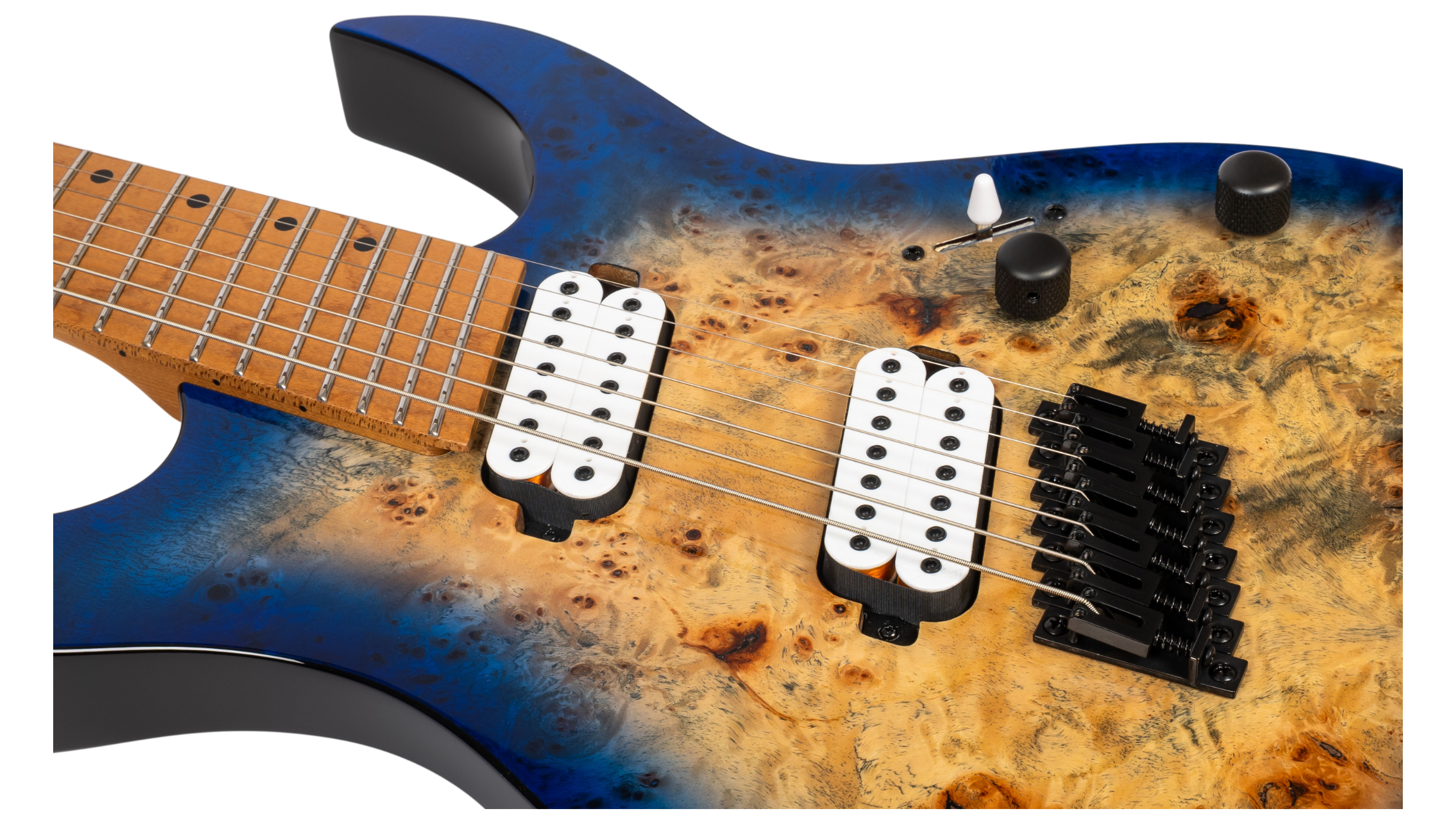 Spira S457 7-String Multiscale Electric Guitar, Trans Blue Burst