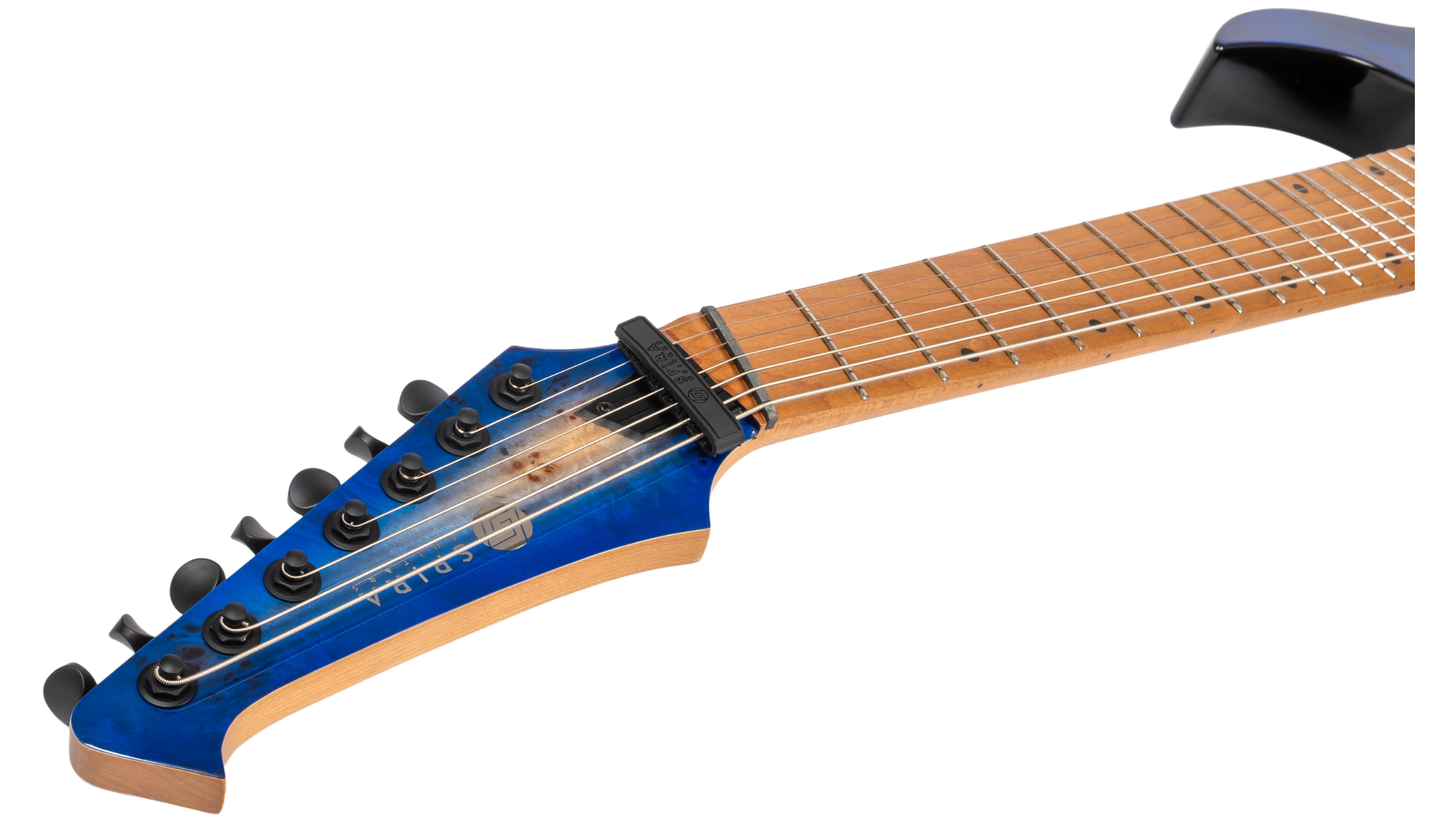 Spira S457 7-String Multiscale Electric Guitar, Trans Blue Burst