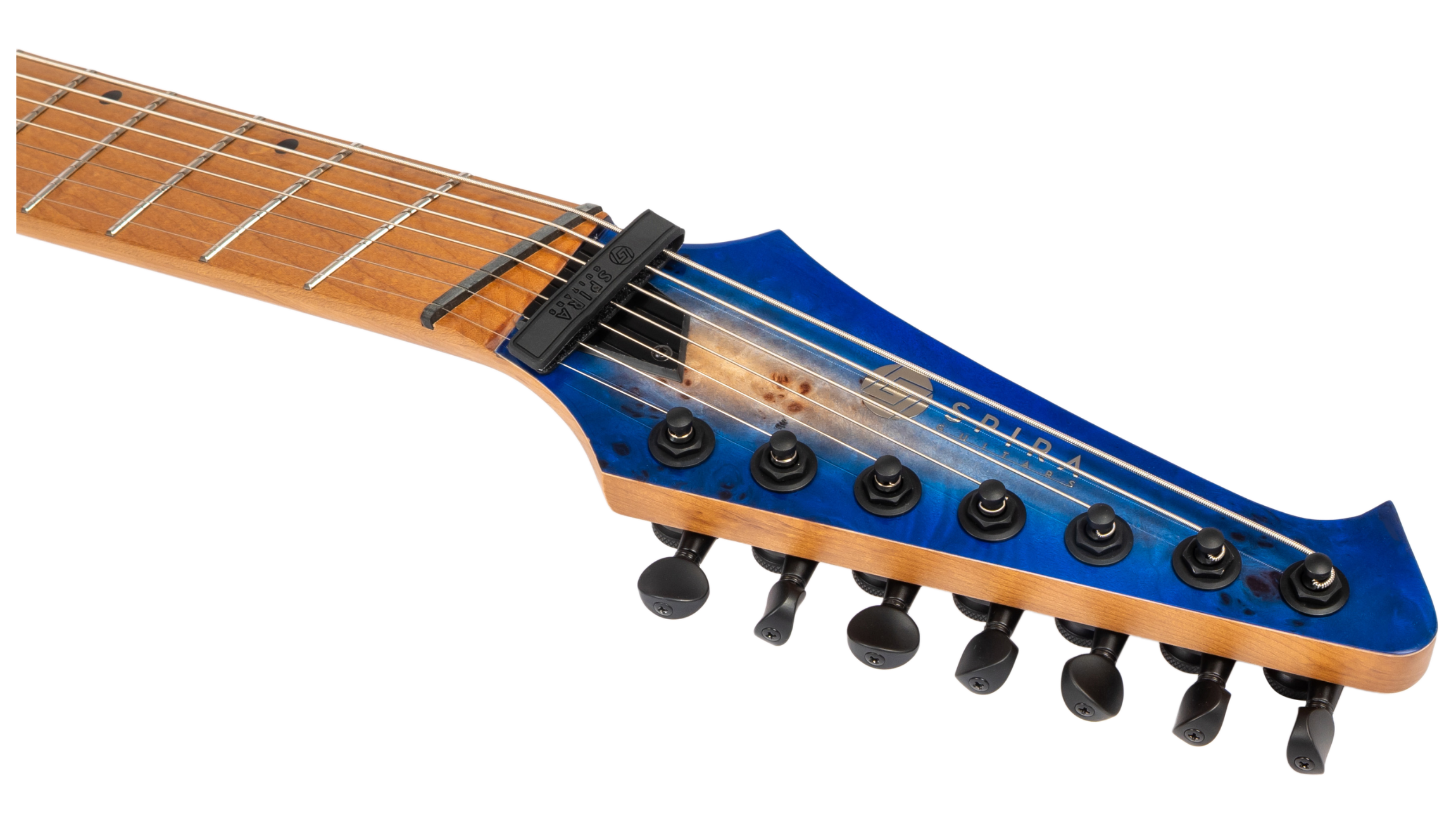 Spira S457 7-String Multiscale Electric Guitar, Trans Blue Burst