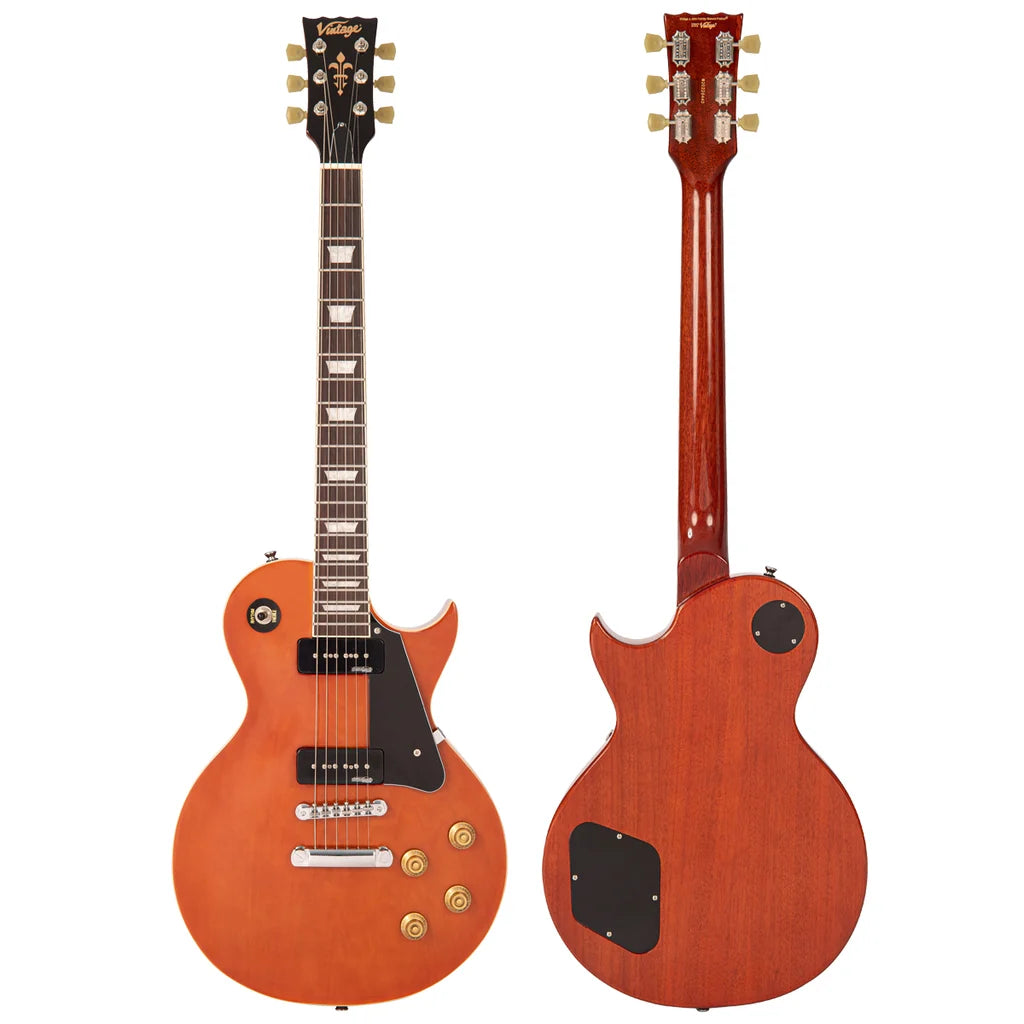 Vintage V100P Reissued Electric Guitar, Natural Mahogany