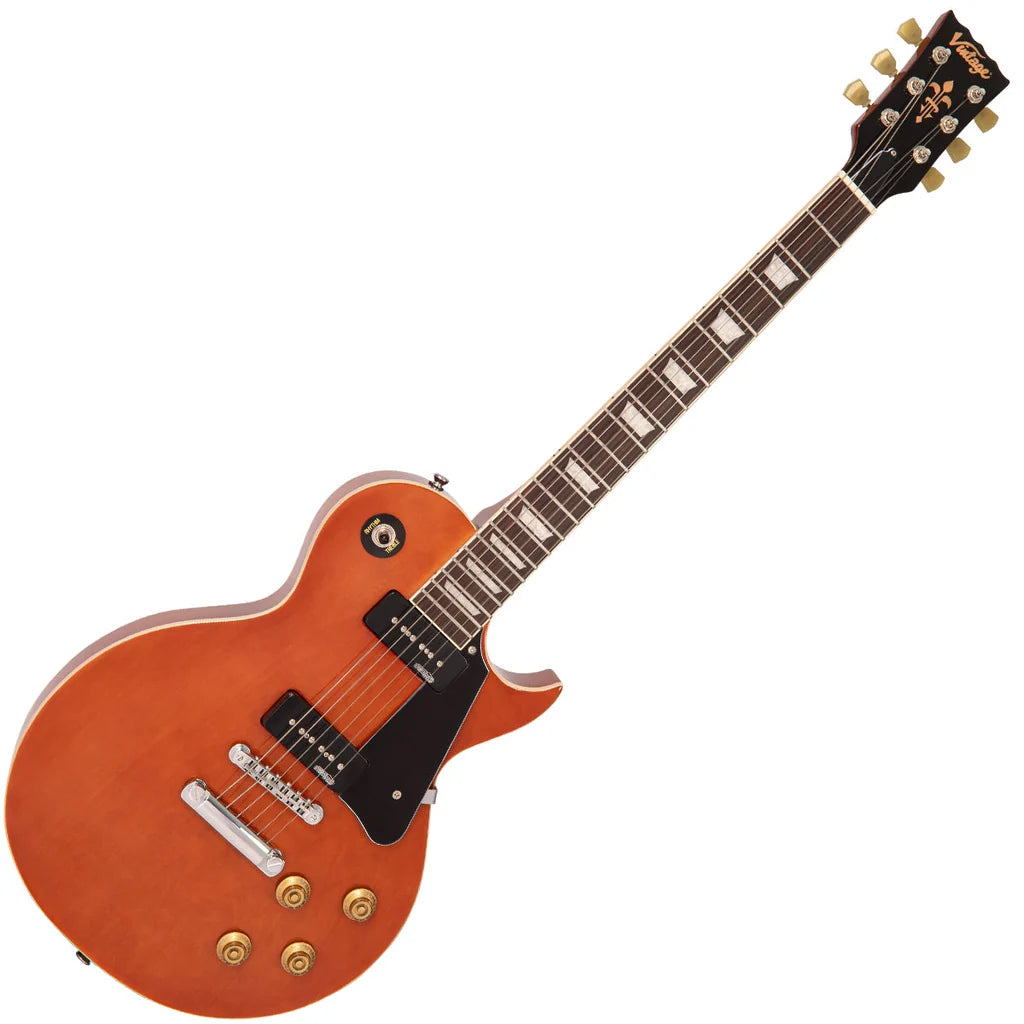 Vintage V100P Reissued Electric Guitar, Natural Mahogany