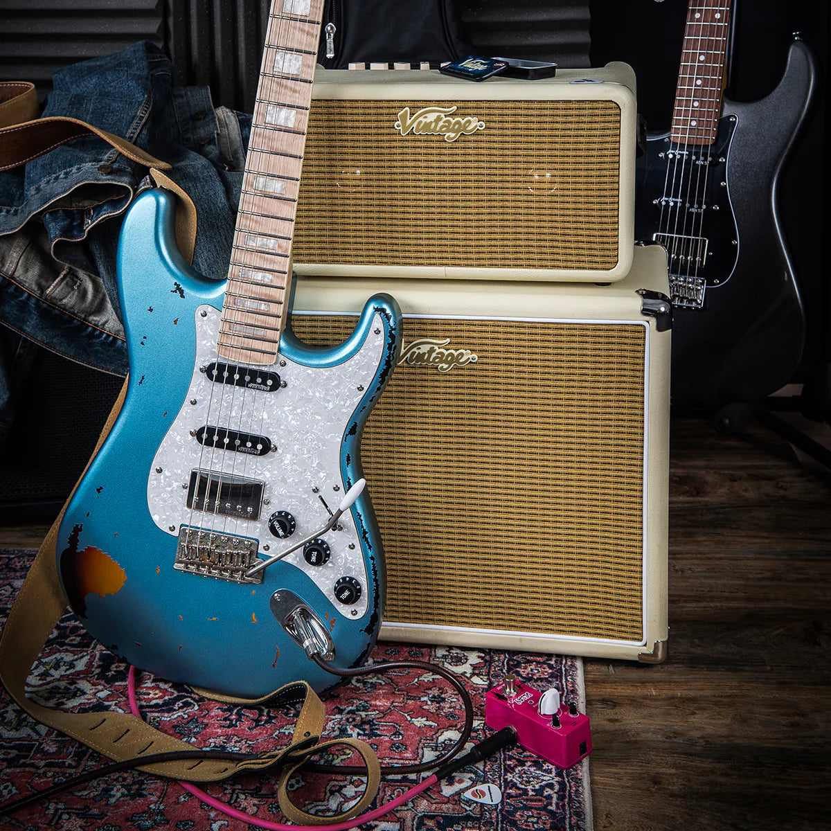 Vintage 30th Anniversary V6 Electric Guitar, Gun Hill Blue