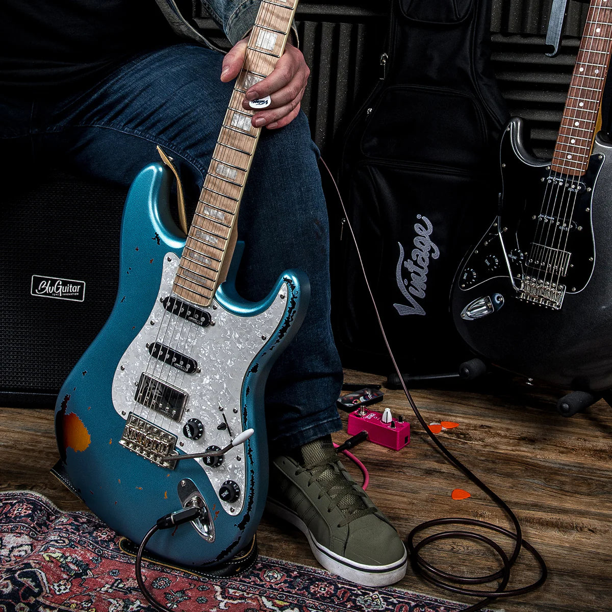 Vintage 30th Anniversary V6 Electric Guitar, Gun Hill Blue