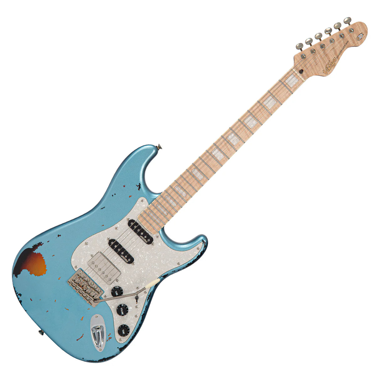 Vintage 30th Anniversary V6 Electric Guitar, Gun Hill Blue