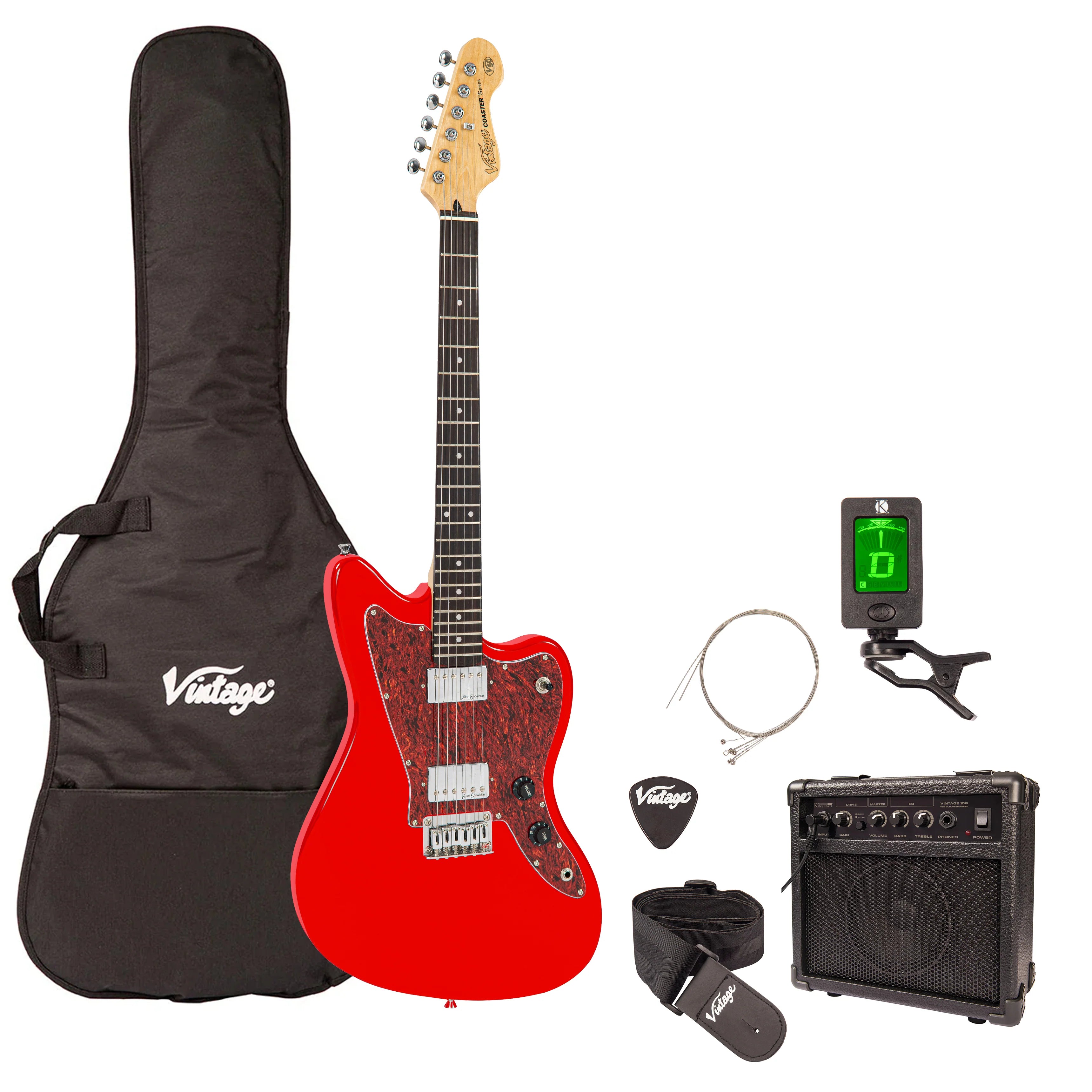 Vintage V50 Coaster Electric Guitar Pack, Gloss Red