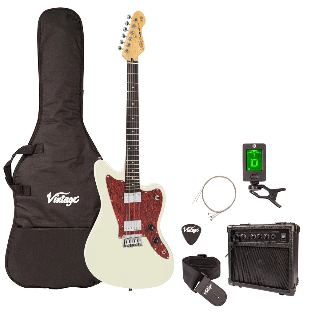 Vintage V50 Coaster Electric Guitar Pack, Vintage White