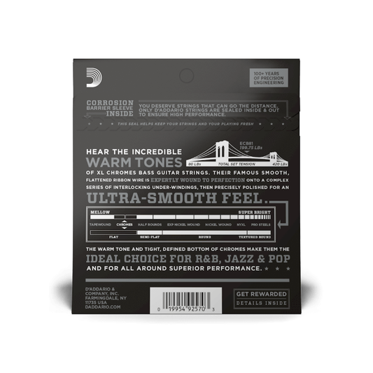 D'Addario ECB81 45-100 Regular Light, Long Scale, XL Chromes Bass Strings