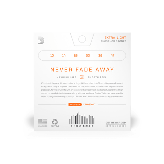 D'Addario XS 10-47 Light, Phosphor Bronze Coated Acoustic Guitar Strings