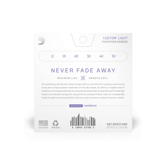 D'Addario XS 11-52 Custom Light, Phosphor Bronze Coated Acoustic Guitar Strings