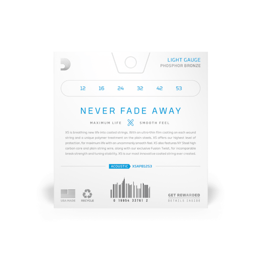 D'Addario XS 12-53 Light, Phosphor Bronze Coated Acoustic Guitar Strings