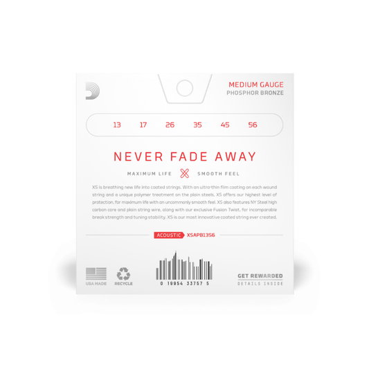 D'Addario XS 13-56 Medium, Phosphor Bronze Coated Acoustic Guitar Strings