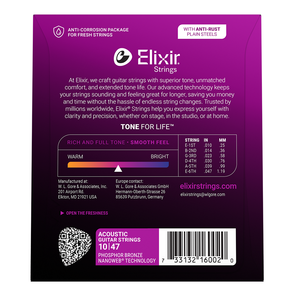 Elixir Nano E16002 010-047 Extra-Light Phosphor Bronze Acoustic Guitar Strings