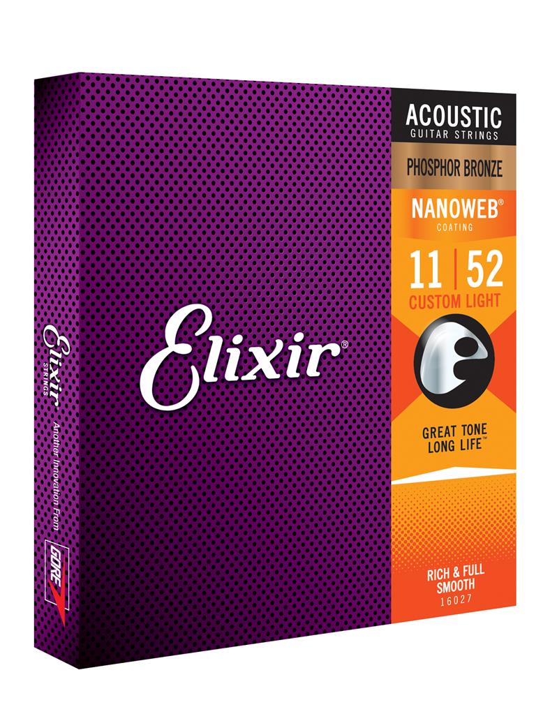Elixir Nano E16027 011-052 Custom Light Phosphor Bronze Acoustic Guitar Strings