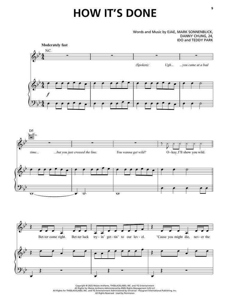 KPop Demon Hunters: Piano, Vocal And Guitar