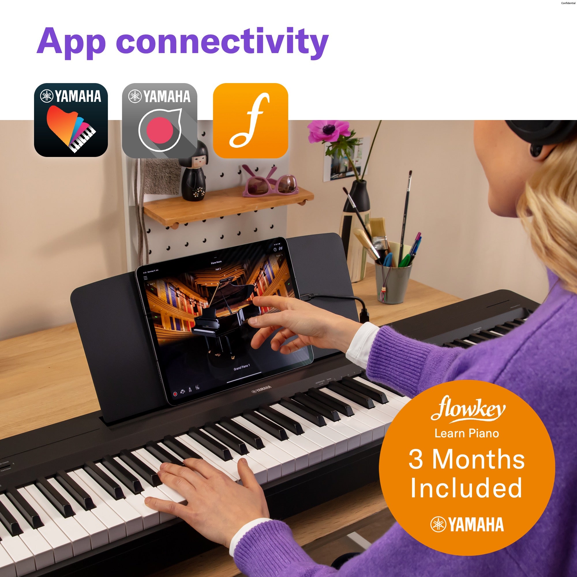 Yamaha P145BT Bluetooth Portable Piano, Satin Black